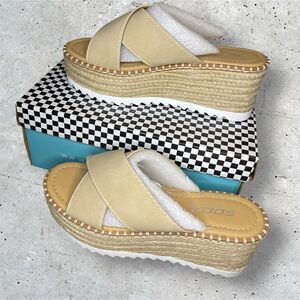 Soda NEW Taupe Beige Platform Espadrille Slides Wedge Sandals Size 6 Y2K Style